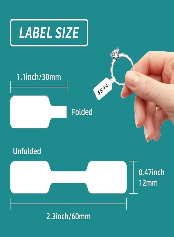 BAR-CODING TECH®, 1200 Pcs, Jewelry Price Tags, Glossy Finish, Dumbbell Self Adhesive White Blank Jewelry Stickers for Bracelet, Ring, Necklace, Earring, Clothing Display (1 Roll, 1200 Labels/Roll) - Image 2